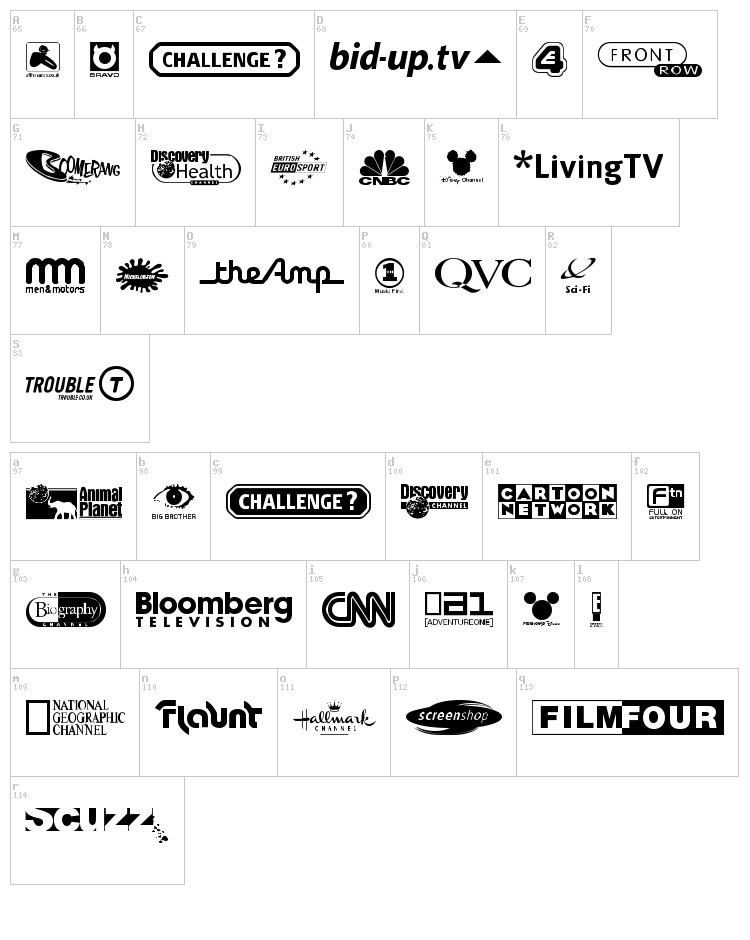 UK TV logos font map